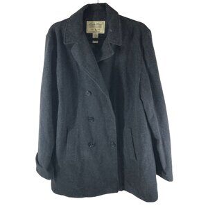 Eddie Bauer Womens Double-Breasted Charcoal Gray Wool Blend Peacoat L Tall
